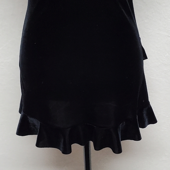VINTAGE Shirley of Hollywood Black Velvet  Asymmetric Ruffle Mini Lingerie Dress - Picture 12 of 15